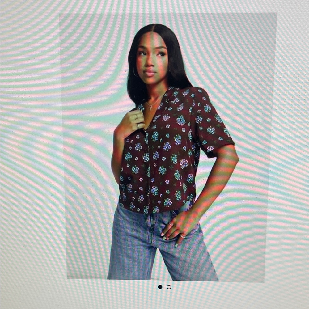 Monki short sleeve blouse in brown floral print